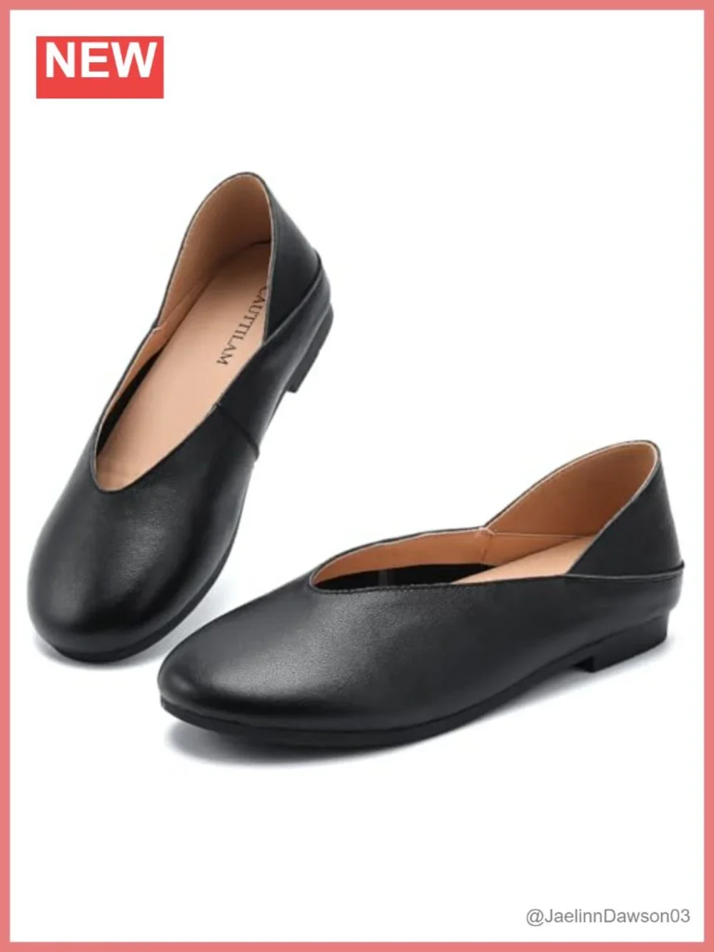 Women's Leather Ballet Flats Round Toe Slip-Ons Low Heel